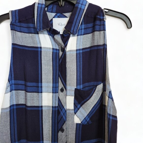 Rails Revolve Jordyn Plaid Long Button Up Shirt Vest Dress Size S Hi-low Blue - Picture 3 of 13